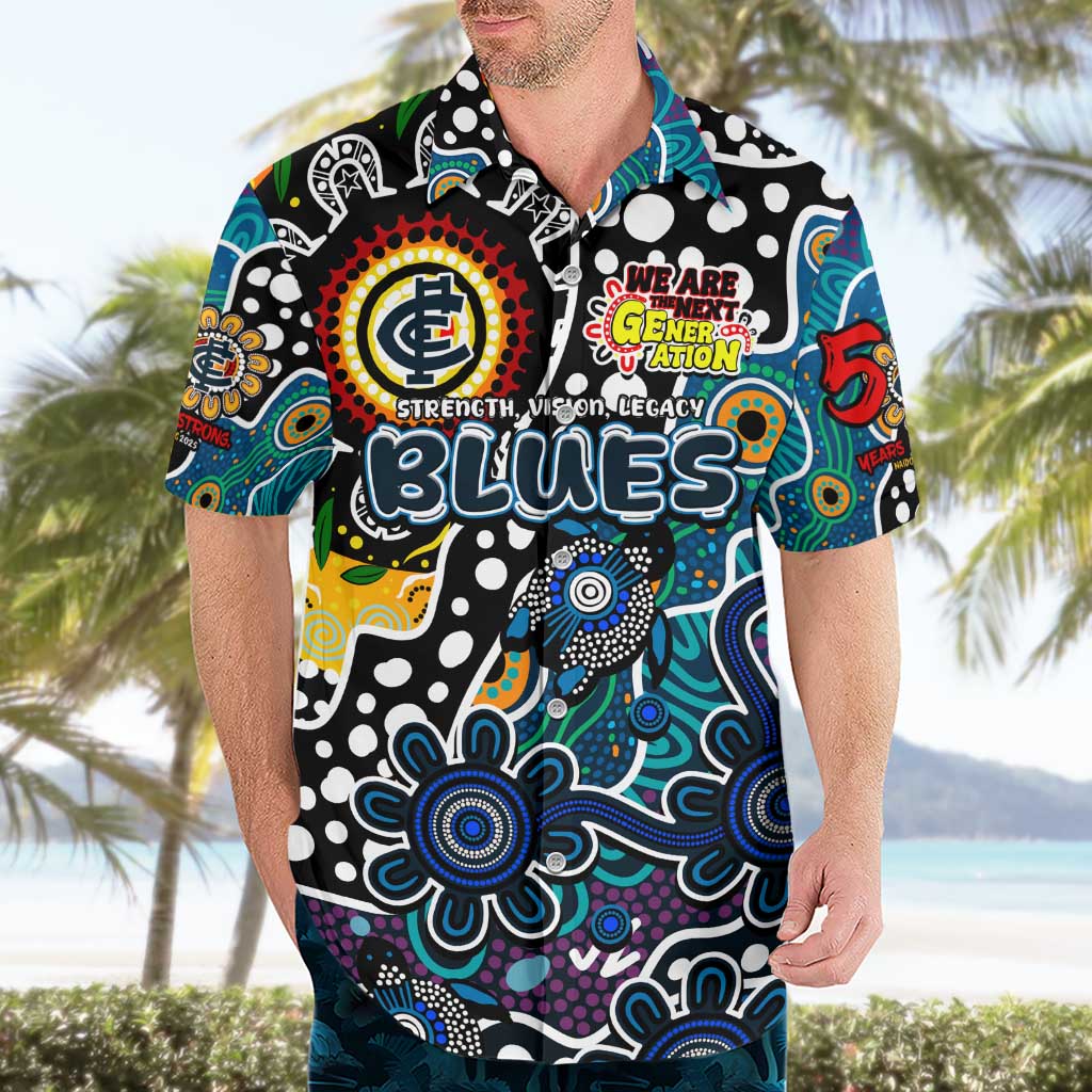 Personalised Blues AFL Celebrating 50 Years of Naidoc Hawaiian Shirt NAIDOC Week 2025 Aboriginal