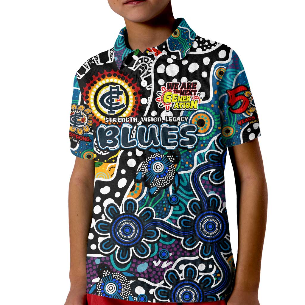 Personalised Blues AFL Celebrating 50 Years of Naidoc Kid Polo Shirt NAIDOC Week 2025 Aboriginal