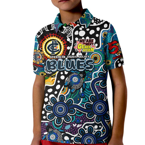 Personalised Blues AFL Celebrating 50 Years of Naidoc Kid Polo Shirt NAIDOC Week 2025 Aboriginal
