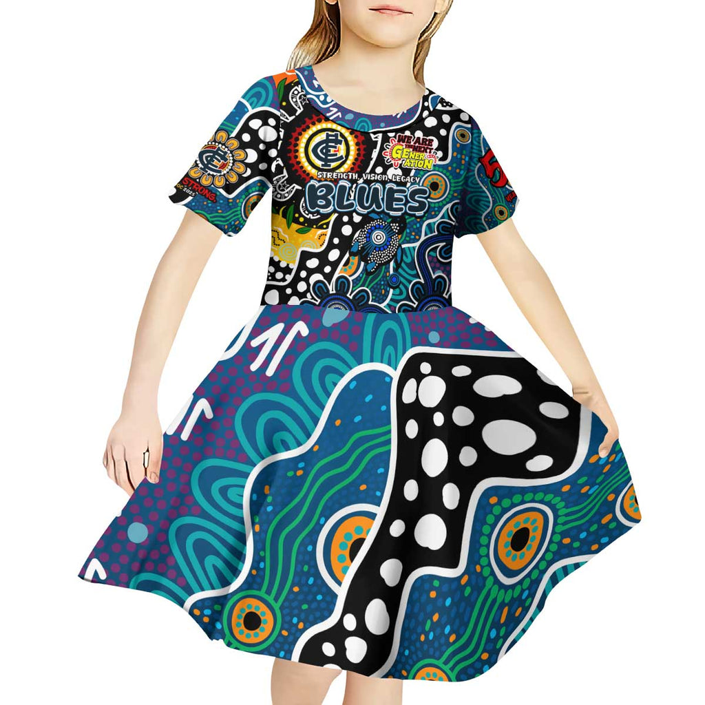 Personalised Blues AFL Celebrating 50 Years of Naidoc Kid Short Sleeve Dress NAIDOC Week 2025 Aboriginal
