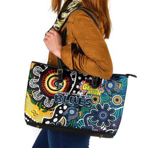 Blues AFL Celebrating 50 Years of Naidoc Leather Tote Bag NAIDOC Week 2025 Aboriginal