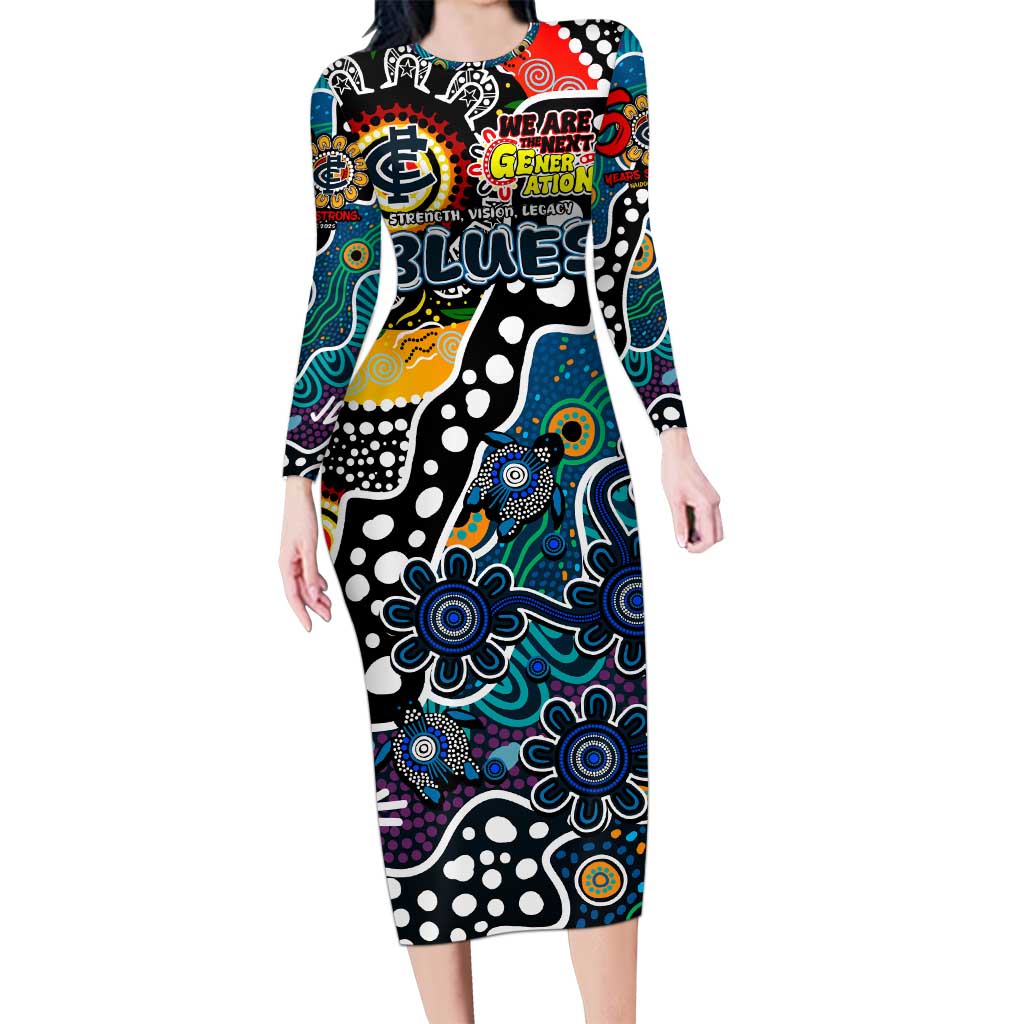 Personalised Blues AFL Celebrating 50 Years of Naidoc Long Sleeve Bodycon Dress NAIDOC Week 2025 Aboriginal