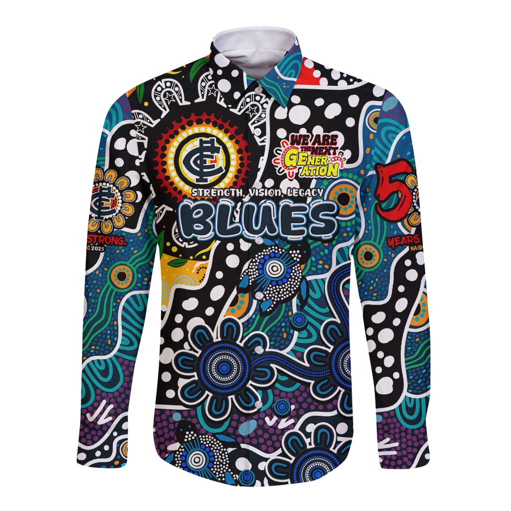 Personalised Blues AFL Celebrating 50 Years of Naidoc Long Sleeve Button Shirt NAIDOC Week 2025 Aboriginal