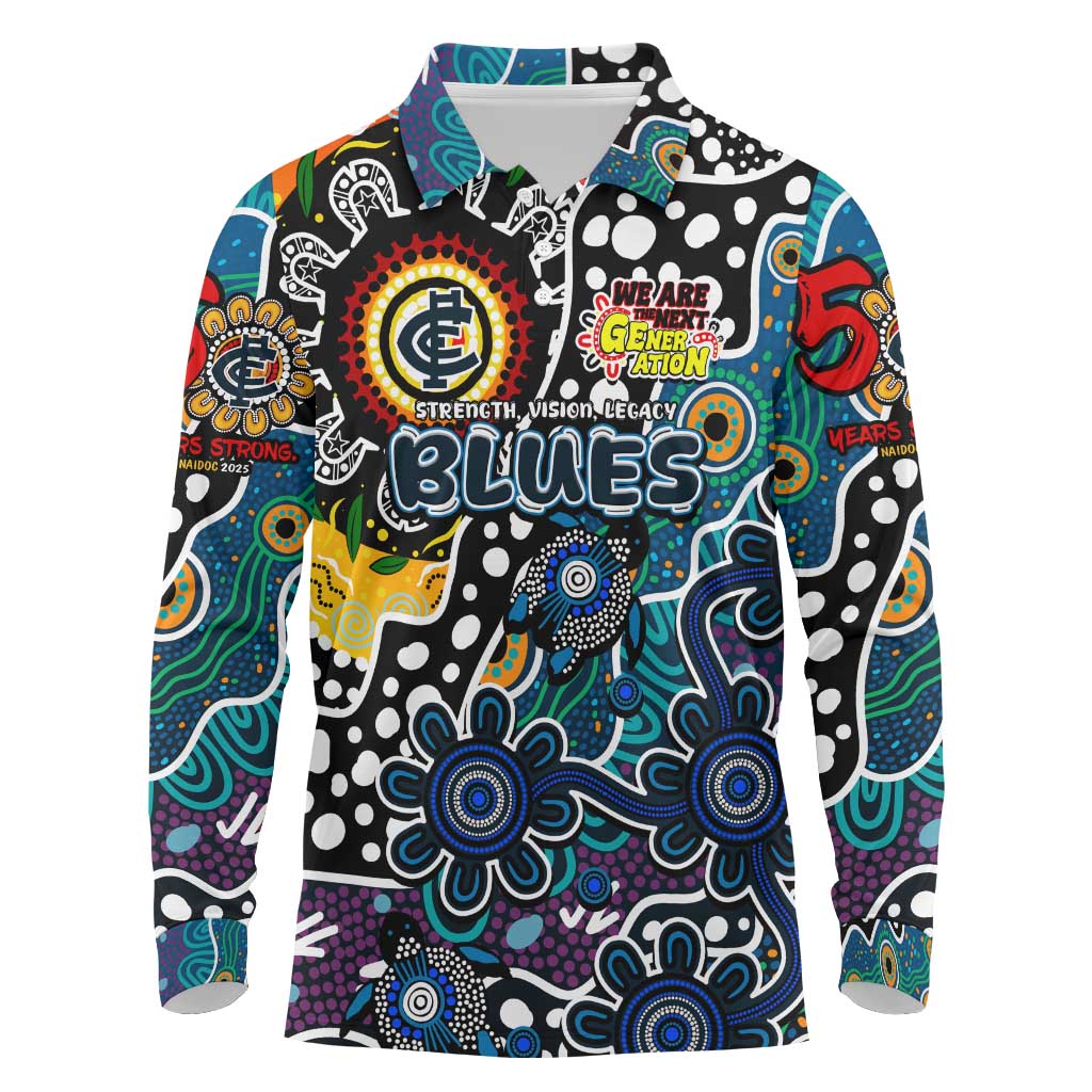 Personalised Blues AFL Celebrating 50 Years of Naidoc Long Sleeve Polo Shirt NAIDOC Week 2025 Aboriginal