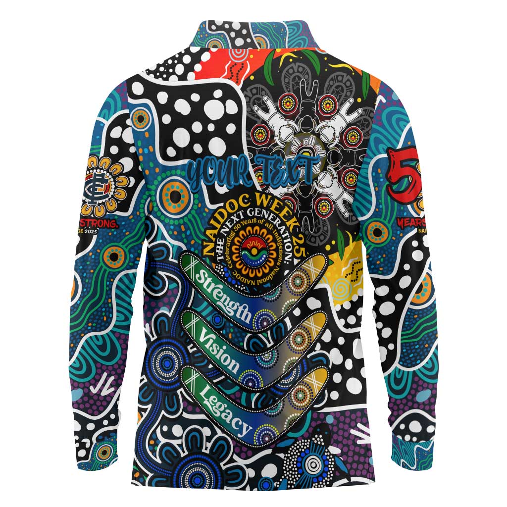 Personalised Blues AFL Celebrating 50 Years of Naidoc Long Sleeve Polo Shirt NAIDOC Week 2025 Aboriginal