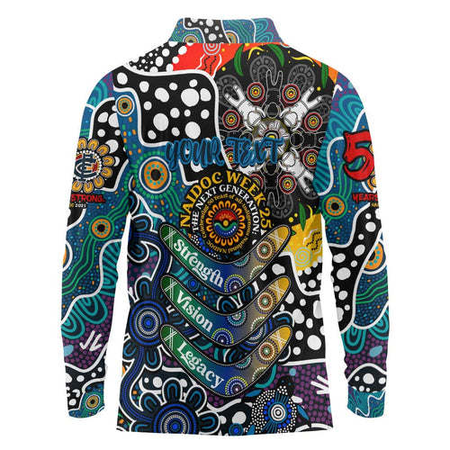 Personalised Blues AFL Celebrating 50 Years of Naidoc Long Sleeve Polo Shirt NAIDOC Week 2025 Aboriginal