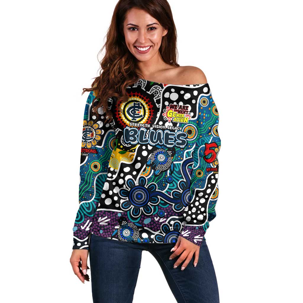 Personalised Blues AFL Celebrating 50 Years of Naidoc Off Shoulder Sweater NAIDOC Week 2025 Aboriginal