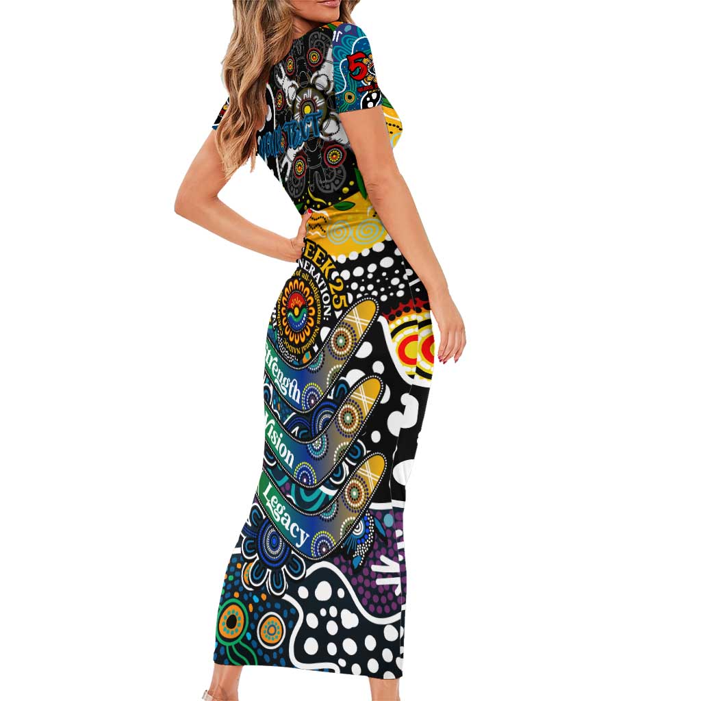 Personalised Blues AFL Celebrating 50 Years of Naidoc Short Sleeve Bodycon Dress NAIDOC Week 2025 Aboriginal