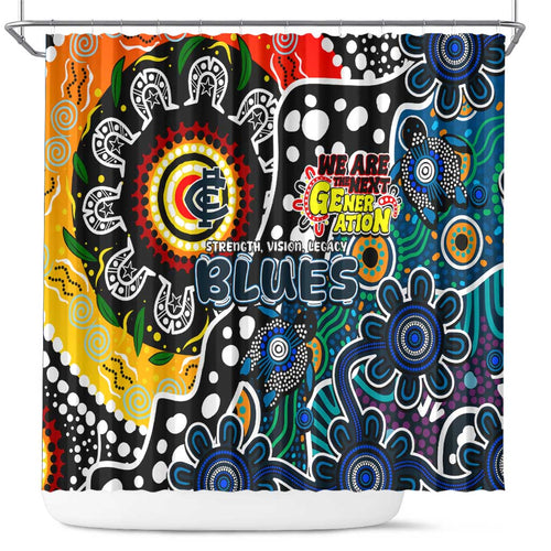 Blues AFL Celebrating 50 Years of Naidoc Shower Curtain NAIDOC Week 2025 Aboriginal