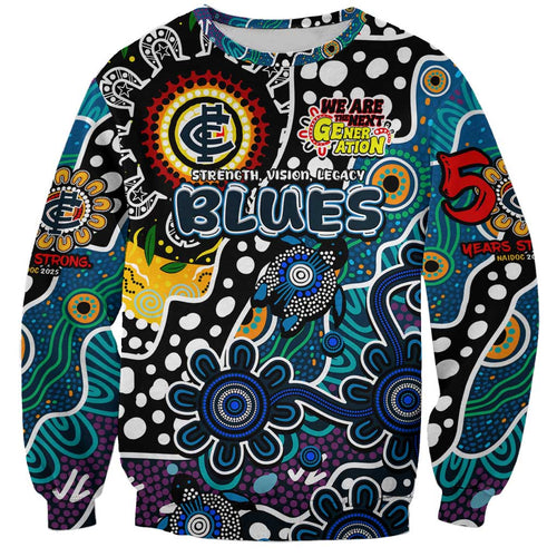 Personalised Blues AFL Celebrating 50 Years of Naidoc Sweatshirt NAIDOC Week 2025 Aboriginal