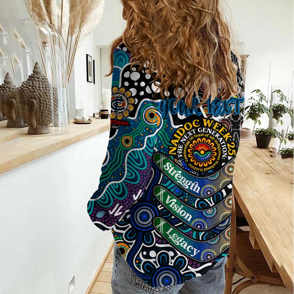 Personalised Blues AFL Celebrating 50 Years of Naidoc Women Casual Shirt NAIDOC Week 2025 Aboriginal