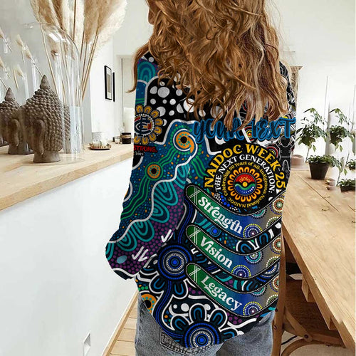 Personalised Blues AFL Celebrating 50 Years of Naidoc Women Casual Shirt NAIDOC Week 2025 Aboriginal