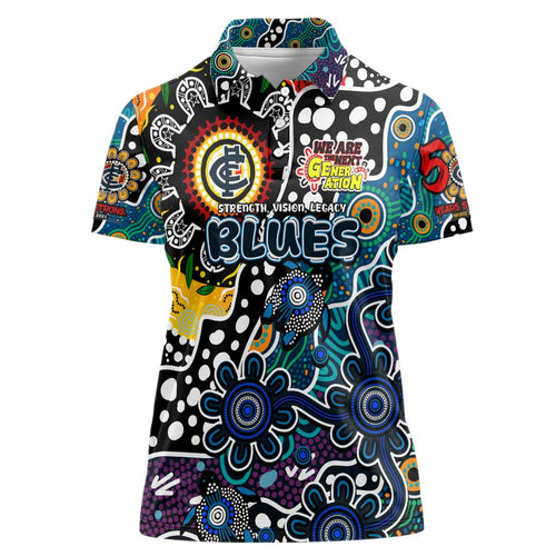 Personalised Blues AFL Celebrating 50 Years of Naidoc Women Polo Shirt NAIDOC Week 2025 Aboriginal