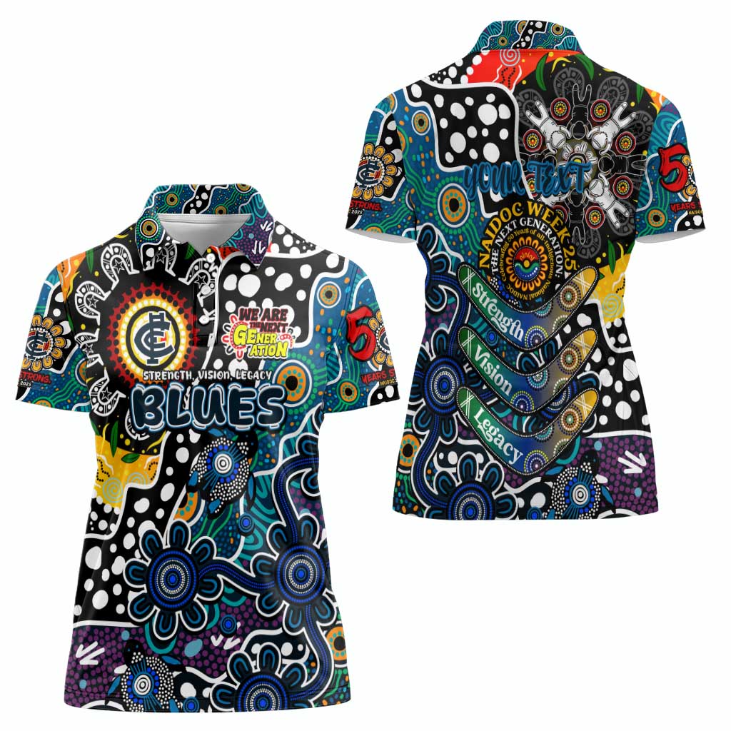 Personalised Blues AFL Celebrating 50 Years of Naidoc Women Polo Shirt NAIDOC Week 2025 Aboriginal