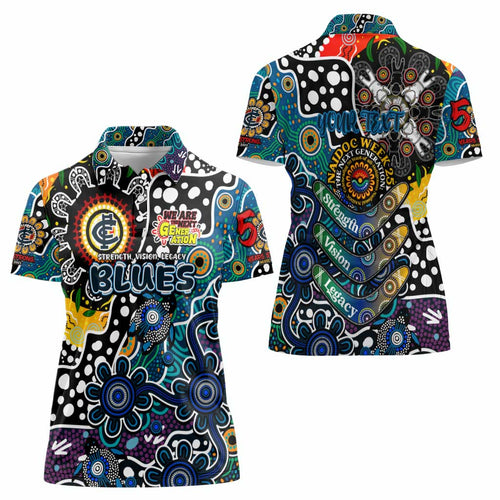 Personalised Blues AFL Celebrating 50 Years of Naidoc Women Polo Shirt NAIDOC Week 2025 Aboriginal
