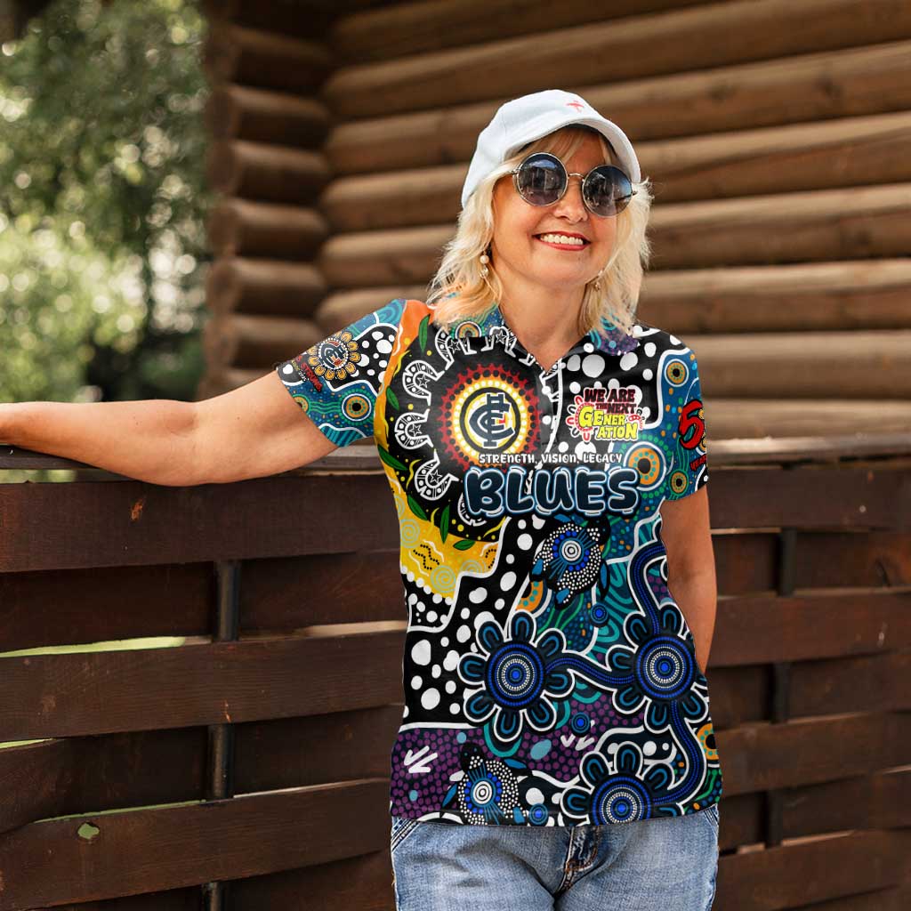 Personalised Blues AFL Celebrating 50 Years of Naidoc Women Polo Shirt NAIDOC Week 2025 Aboriginal