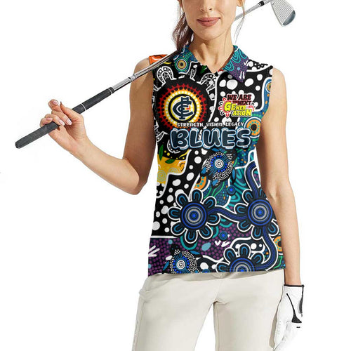 Personalised Blues AFL Celebrating 50 Years of Naidoc Women Sleeveless Polo Shirt NAIDOC Week 2025 Aboriginal