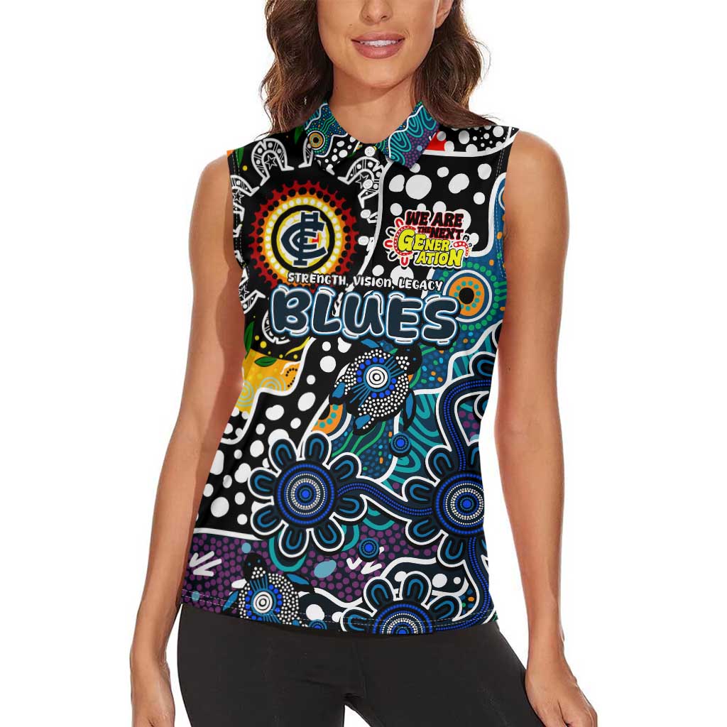 Personalised Blues AFL Celebrating 50 Years of Naidoc Women Sleeveless Polo Shirt NAIDOC Week 2025 Aboriginal