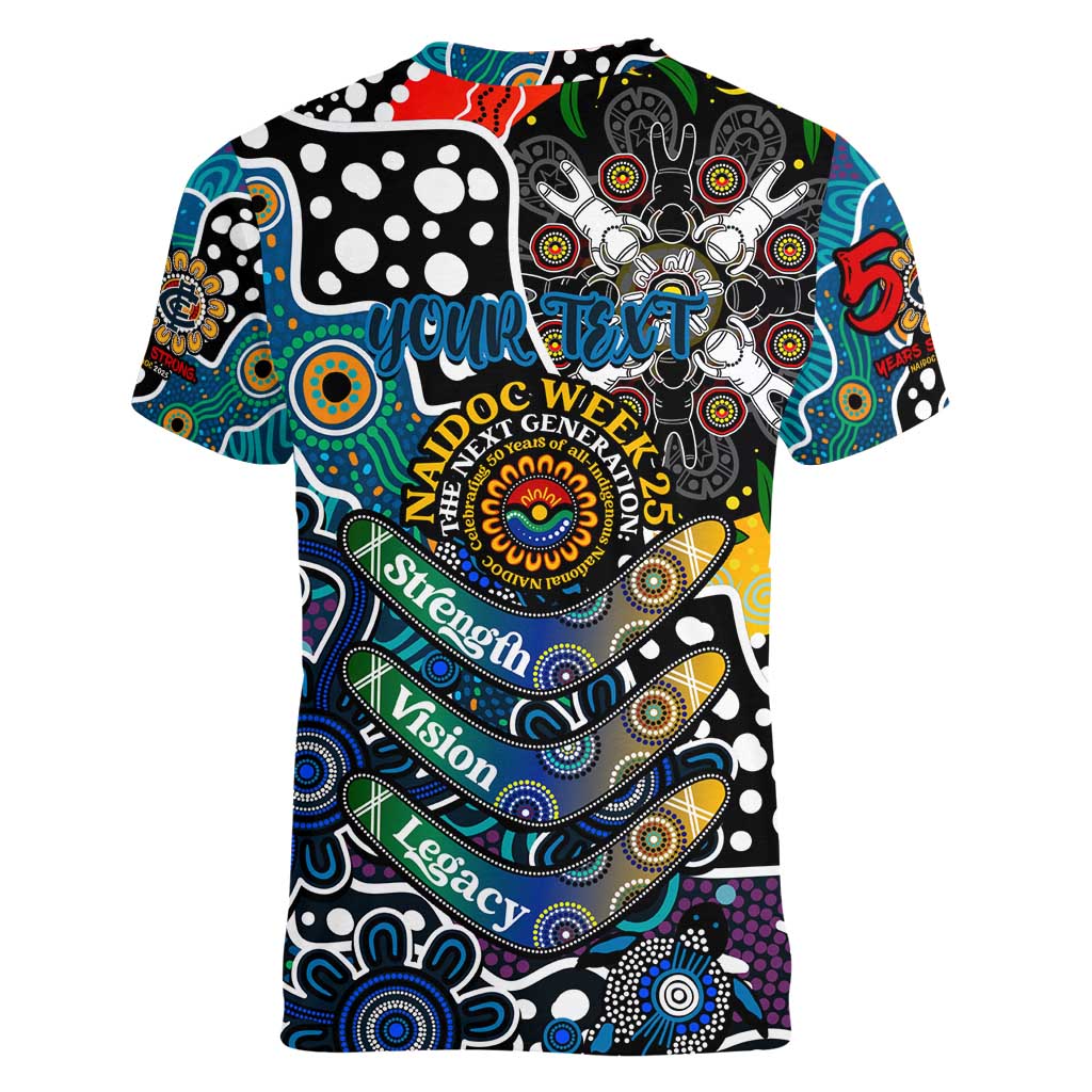 Personalised Blues AFL Celebrating 50 Years of Naidoc Women V-Neck T-Shirt NAIDOC Week 2025 Aboriginal