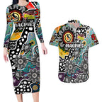 Personalised Magpies AFL Celebrating 50 Years of Naidoc Couples Matching Long Sleeve Bodycon Dress and Hawaiian Shirt NAIDOC Week 2025 Aboriginal