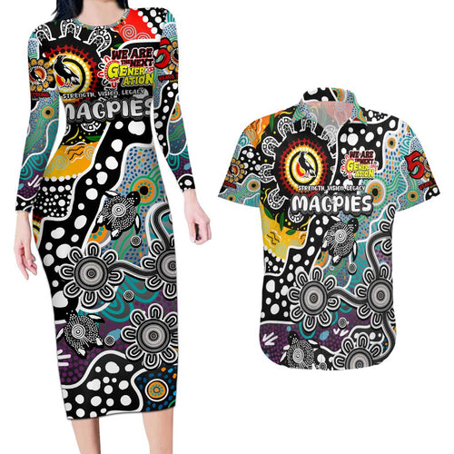 Personalised Magpies AFL Celebrating 50 Years of Naidoc Couples Matching Long Sleeve Bodycon Dress and Hawaiian Shirt NAIDOC Week 2025 Aboriginal