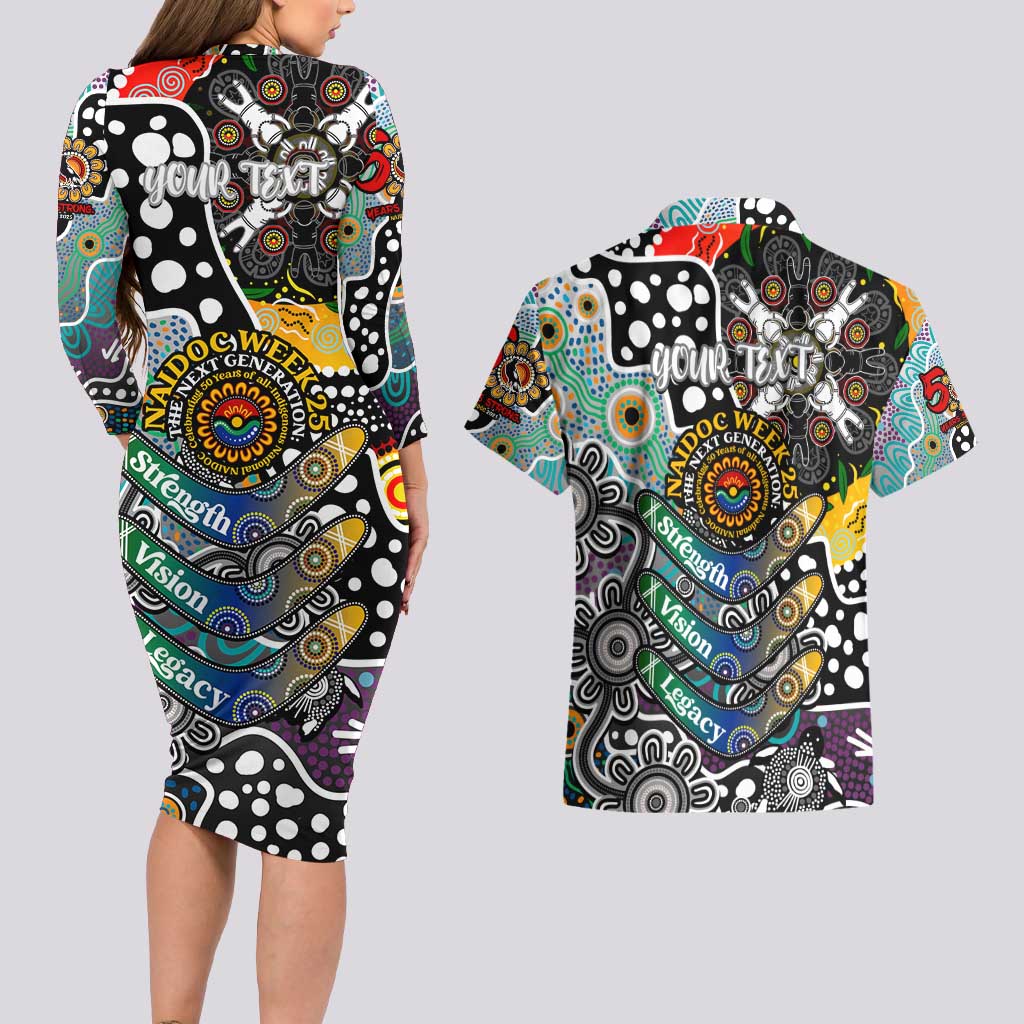 Personalised Magpies AFL Celebrating 50 Years of Naidoc Couples Matching Long Sleeve Bodycon Dress and Hawaiian Shirt NAIDOC Week 2025 Aboriginal