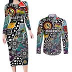 Personalised Magpies AFL Celebrating 50 Years of Naidoc Couples Matching Long Sleeve Bodycon Dress and Long Sleeve Button Shirt NAIDOC Week 2025 Aboriginal