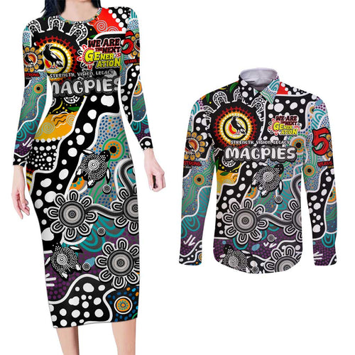 Personalised Magpies AFL Celebrating 50 Years of Naidoc Couples Matching Long Sleeve Bodycon Dress and Long Sleeve Button Shirt NAIDOC Week 2025 Aboriginal