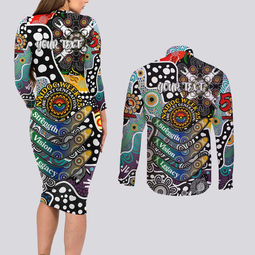 Personalised Magpies AFL Celebrating 50 Years of Naidoc Couples Matching Long Sleeve Bodycon Dress and Long Sleeve Button Shirt NAIDOC Week 2025 Aboriginal