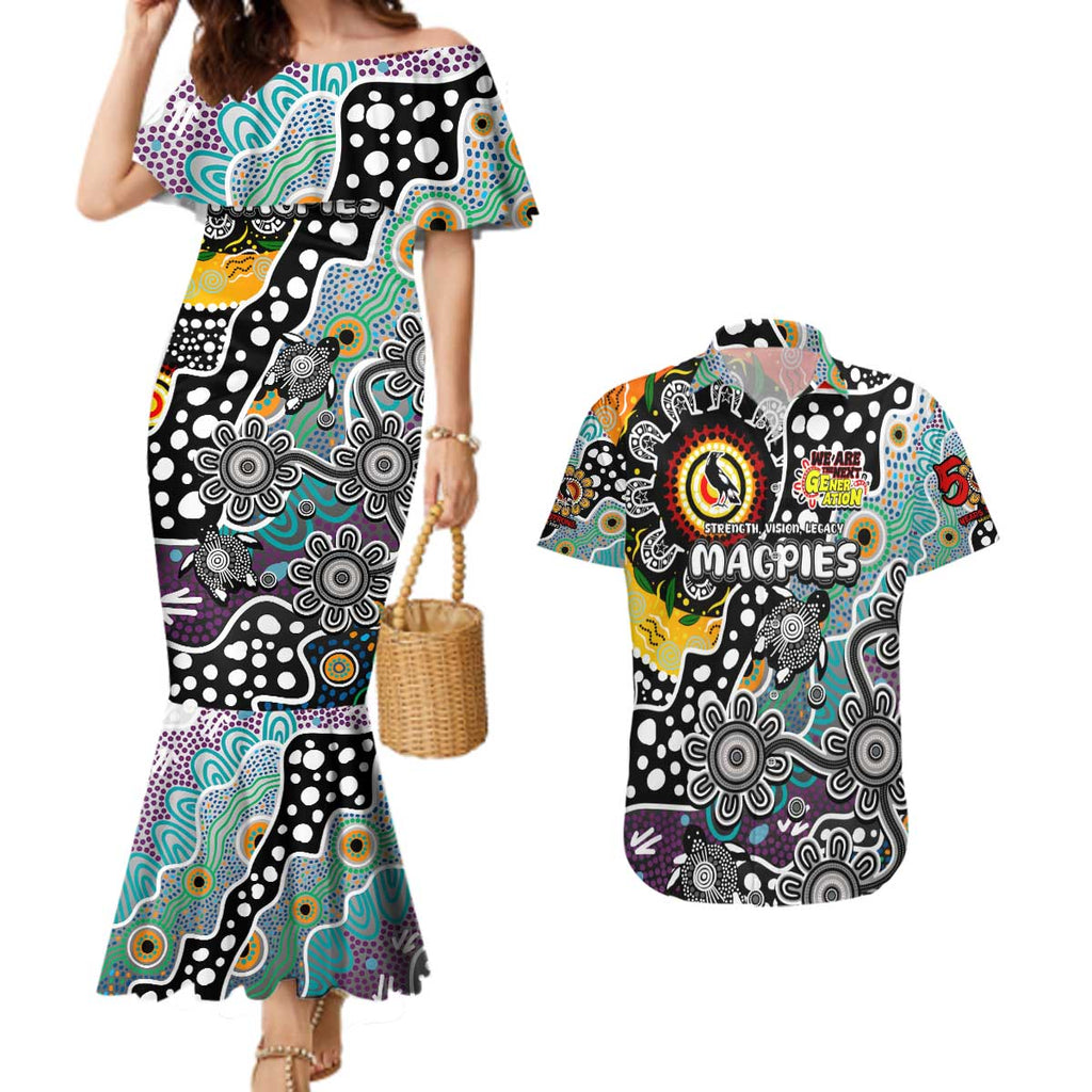 Personalised Magpies AFL Celebrating 50 Years of Naidoc Couples Matching Mermaid Dress and Hawaiian Shirt NAIDOC Week 2025 Aboriginal