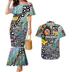 Personalised Magpies AFL Celebrating 50 Years of Naidoc Couples Matching Mermaid Dress and Hawaiian Shirt NAIDOC Week 2025 Aboriginal