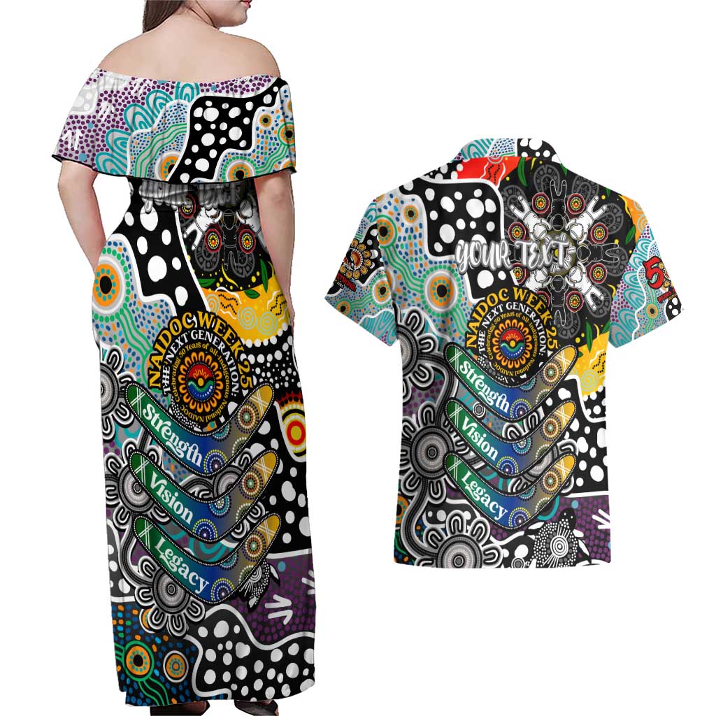 Personalised Magpies AFL Celebrating 50 Years of Naidoc Couples Matching Off Shoulder Maxi Dress and Hawaiian Shirt NAIDOC Week 2025 Aboriginal