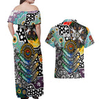 Personalised Magpies AFL Celebrating 50 Years of Naidoc Couples Matching Off Shoulder Maxi Dress and Hawaiian Shirt NAIDOC Week 2025 Aboriginal