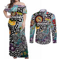 Personalised Magpies AFL Celebrating 50 Years of Naidoc Couples Matching Off Shoulder Maxi Dress and Long Sleeve Button Shirt NAIDOC Week 2025 Aboriginal