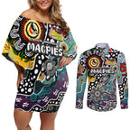 Personalised Magpies AFL Celebrating 50 Years of Naidoc Couples Matching Off Shoulder Short Dress and Long Sleeve Button Shirt NAIDOC Week 2025 Aboriginal