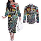 Personalised Magpies AFL Celebrating 50 Years of Naidoc Couples Matching Off The Shoulder Long Sleeve Dress and Long Sleeve Button Shirt NAIDOC Week 2025 Aboriginal