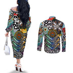 Personalised Magpies AFL Celebrating 50 Years of Naidoc Couples Matching Off The Shoulder Long Sleeve Dress and Long Sleeve Button Shirt NAIDOC Week 2025 Aboriginal