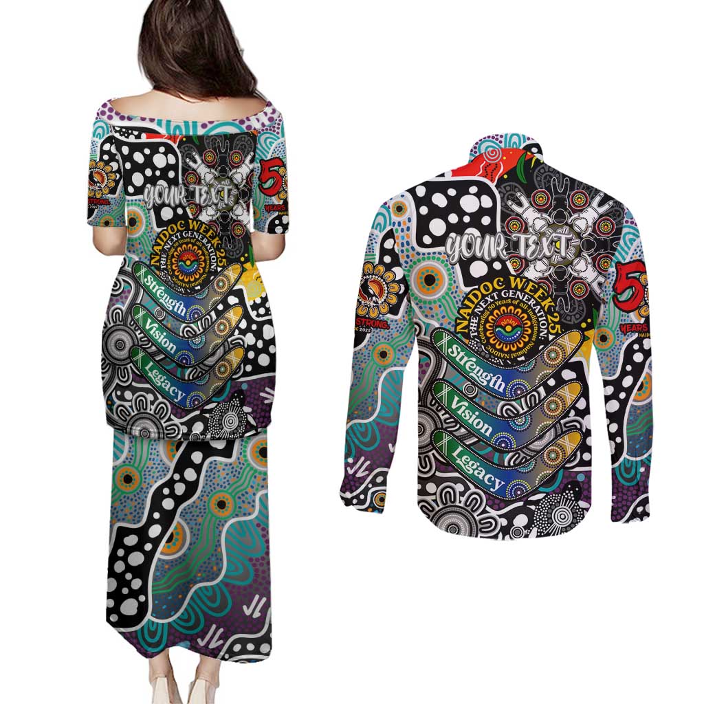 Personalised Magpies AFL Celebrating 50 Years of Naidoc Couples Matching Puletasi and Long Sleeve Button Shirt NAIDOC Week 2025 Aboriginal