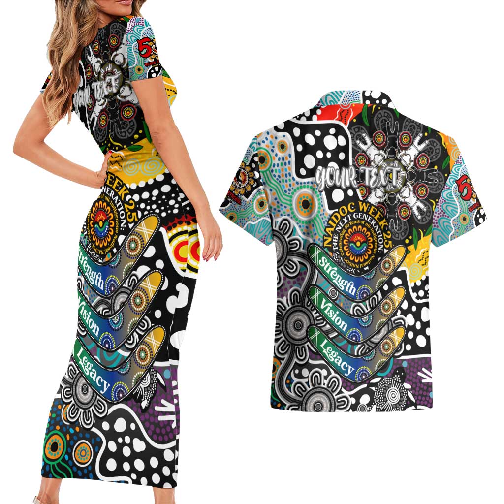 Personalised Magpies AFL Celebrating 50 Years of Naidoc Couples Matching Short Sleeve Bodycon Dress and Hawaiian Shirt NAIDOC Week 2025 Aboriginal