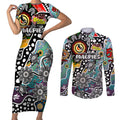 Personalised Magpies AFL Celebrating 50 Years of Naidoc Couples Matching Short Sleeve Bodycon Dress and Long Sleeve Button Shirt NAIDOC Week 2025 Aboriginal