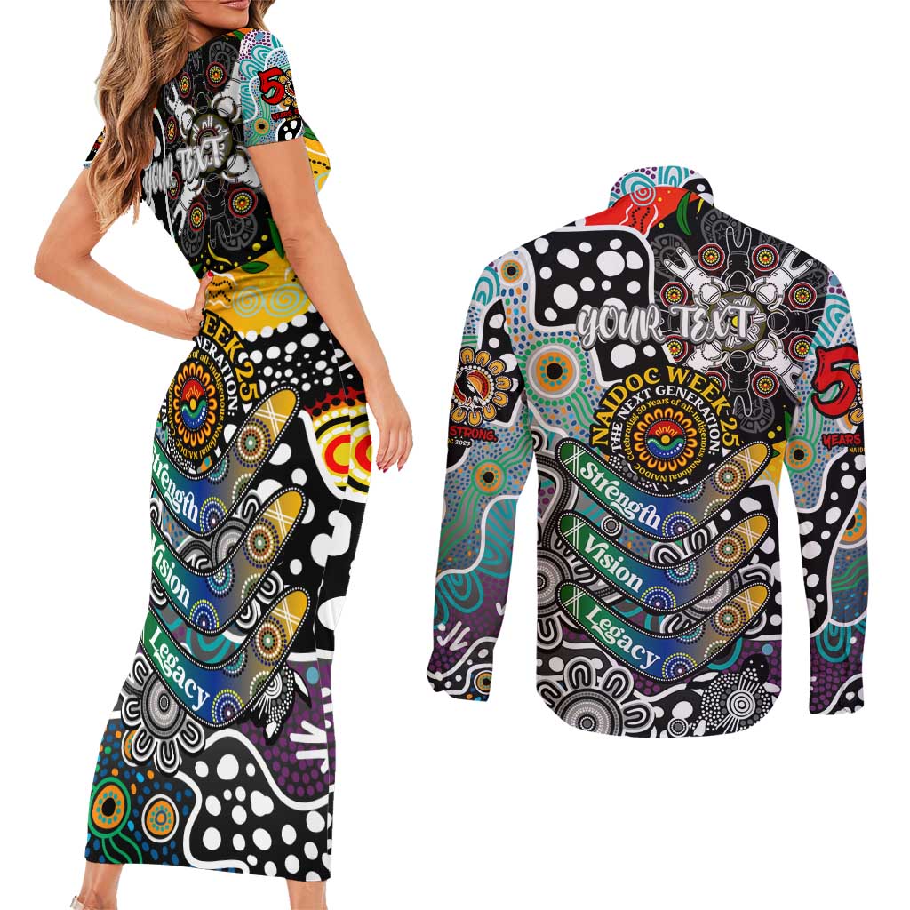 Personalised Magpies AFL Celebrating 50 Years of Naidoc Couples Matching Short Sleeve Bodycon Dress and Long Sleeve Button Shirt NAIDOC Week 2025 Aboriginal