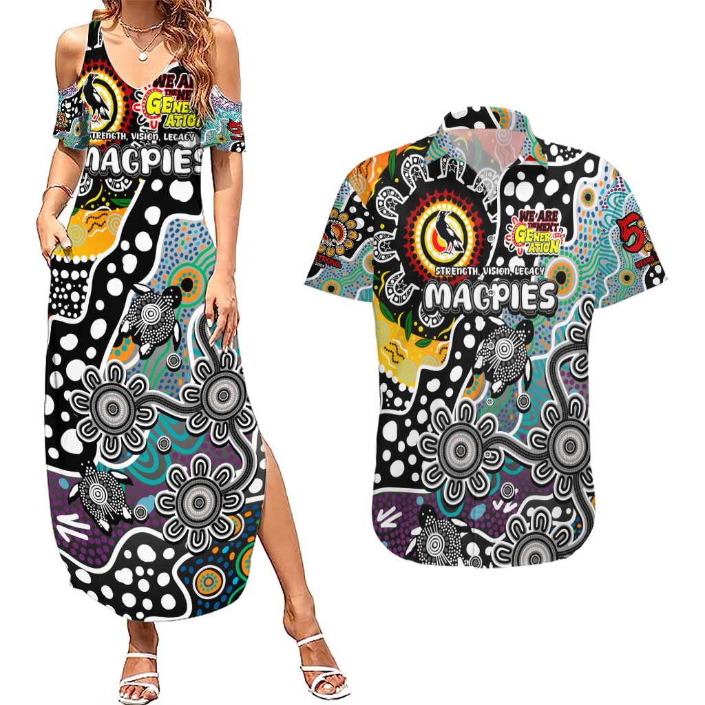 Personalised Magpies AFL Celebrating 50 Years of Naidoc Couples Matching Summer Maxi Dress and Hawaiian Shirt NAIDOC Week 2025 Aboriginal