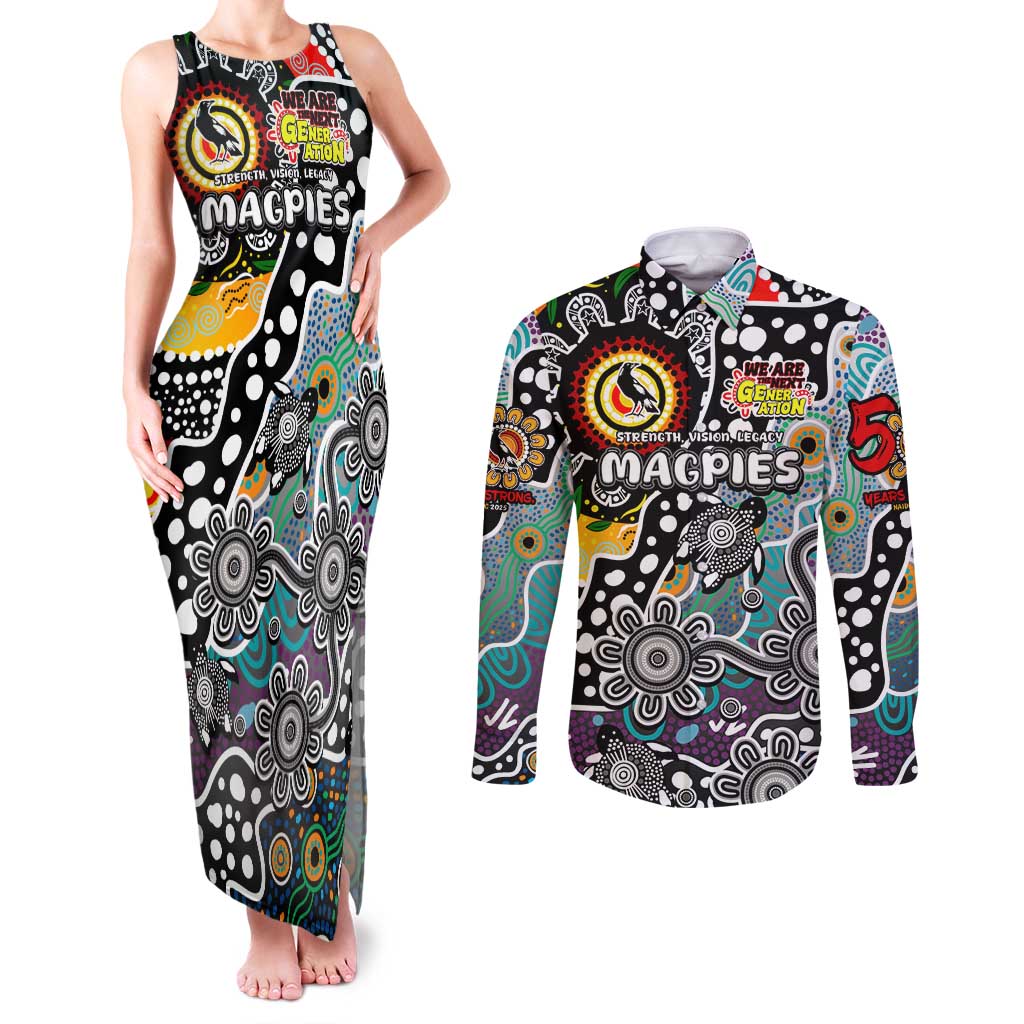 Personalised Magpies AFL Celebrating 50 Years of Naidoc Couples Matching Tank Maxi Dress and Long Sleeve Button Shirt NAIDOC Week 2025 Aboriginal