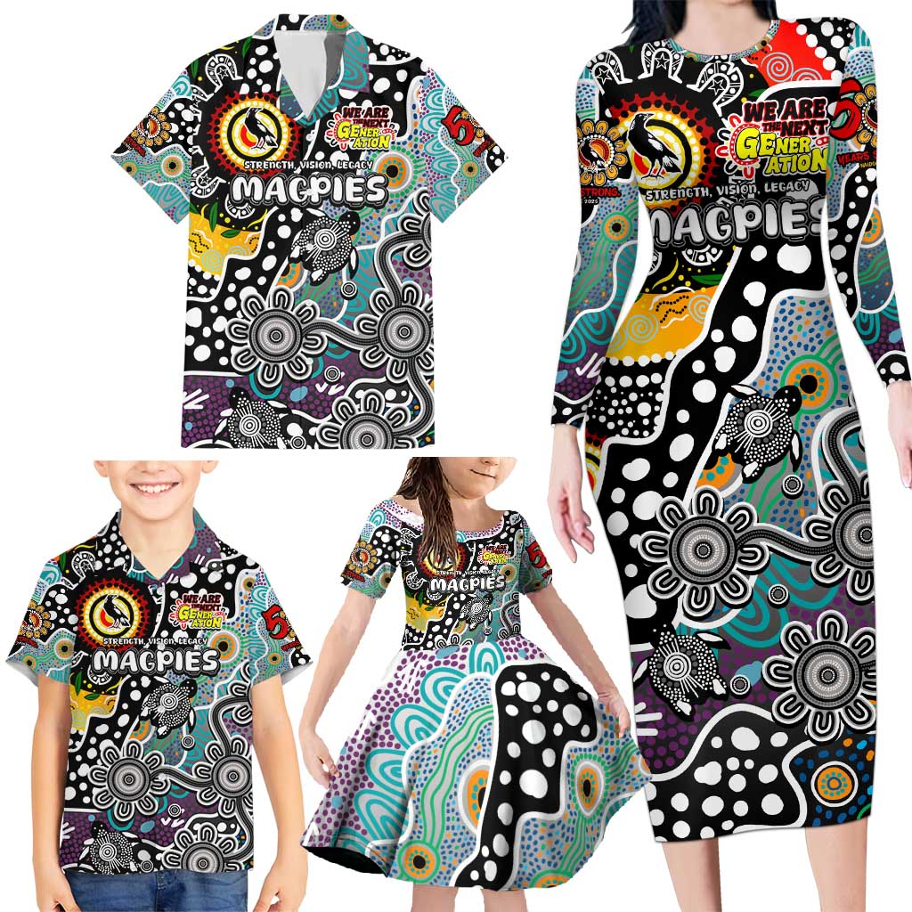 Personalised Magpies AFL Celebrating 50 Years of Naidoc Family Matching Long Sleeve Bodycon Dress and Hawaiian Shirt NAIDOC Week 2025 Aboriginal