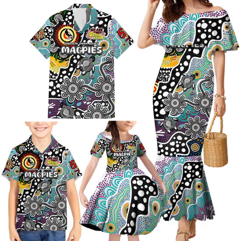 Personalised Magpies AFL Celebrating 50 Years of Naidoc Family Matching Mermaid Dress and Hawaiian Shirt NAIDOC Week 2025 Aboriginal
