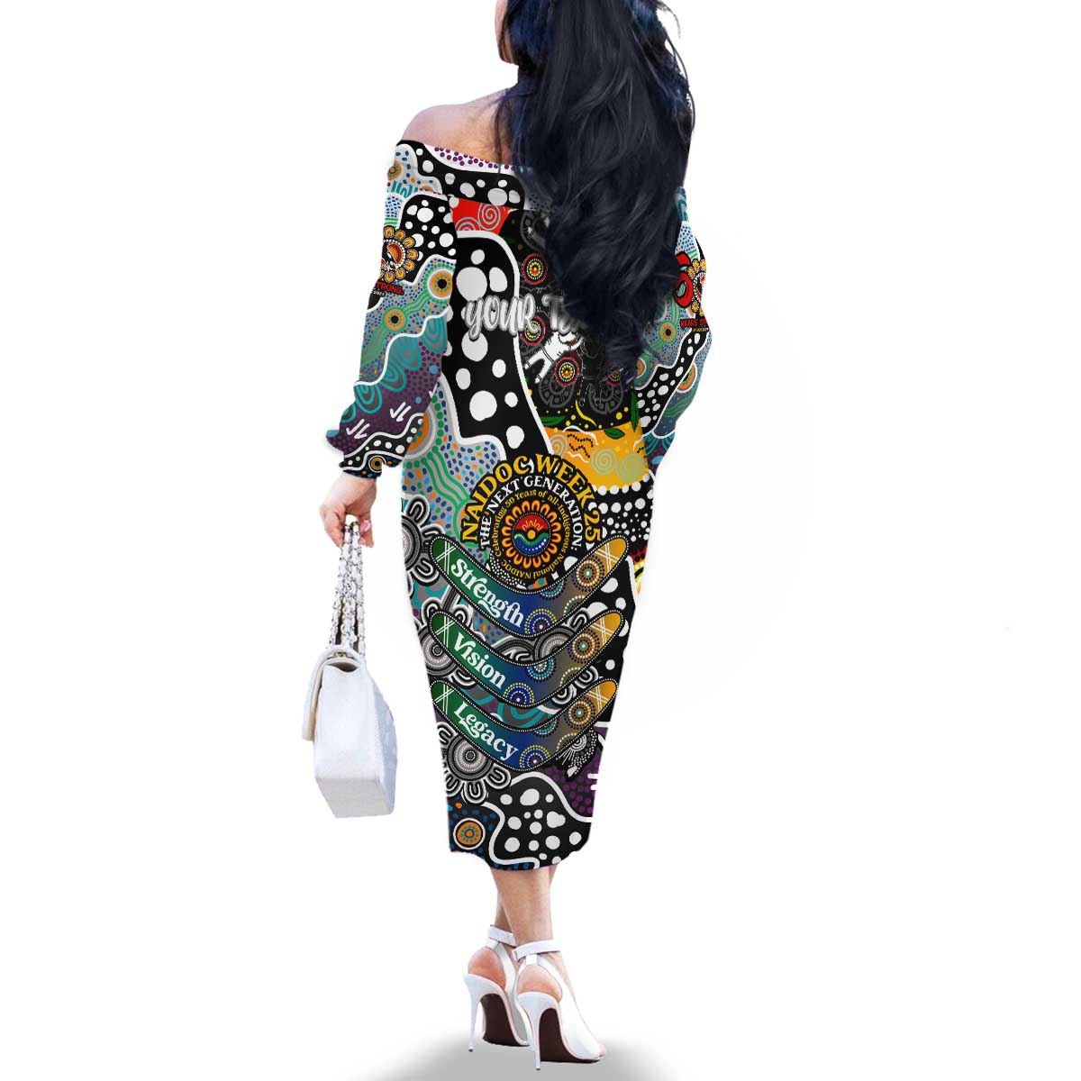 Personalised Magpies AFL Celebrating 50 Years of Naidoc Family Matching Off The Shoulder Long Sleeve Dress and Hawaiian Shirt NAIDOC Week 2025 Aboriginal