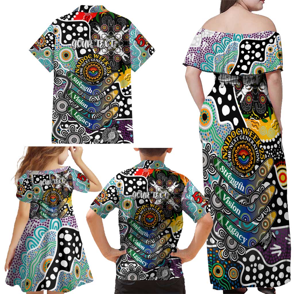 Personalised Magpies AFL Celebrating 50 Years of Naidoc Family Matching Off Shoulder Maxi Dress and Hawaiian Shirt NAIDOC Week 2025 Aboriginal