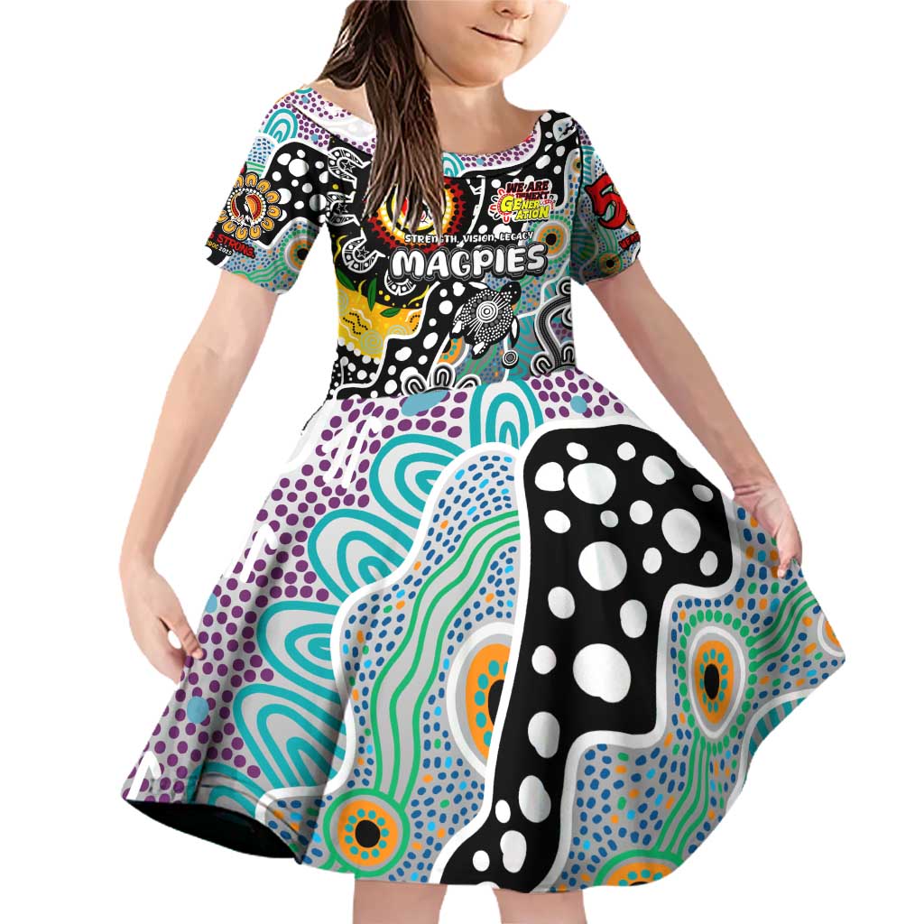 Personalised Magpies AFL Celebrating 50 Years of Naidoc Family Matching Off Shoulder Short Dress and Hawaiian Shirt NAIDOC Week 2025 Aboriginal
