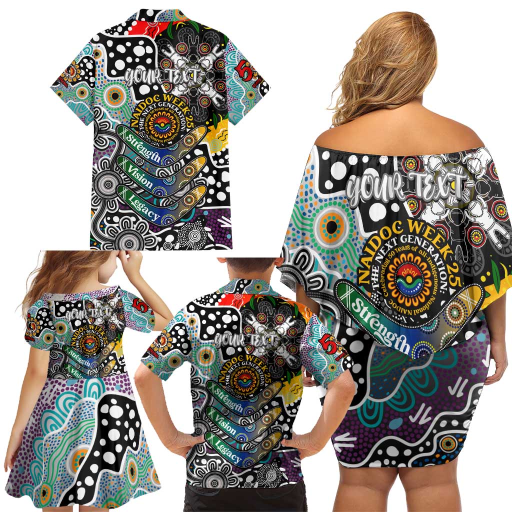 Personalised Magpies AFL Celebrating 50 Years of Naidoc Family Matching Off Shoulder Short Dress and Hawaiian Shirt NAIDOC Week 2025 Aboriginal