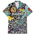 Personalised Magpies AFL Celebrating 50 Years of Naidoc Family Matching Off Shoulder Short Dress and Hawaiian Shirt NAIDOC Week 2025 Aboriginal